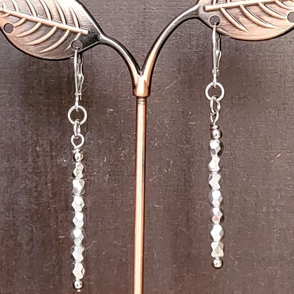 CZECH Silver Fire Polish Faceted Glass Earrings, Stainless Steel Lever Back - Picture 4 of 6